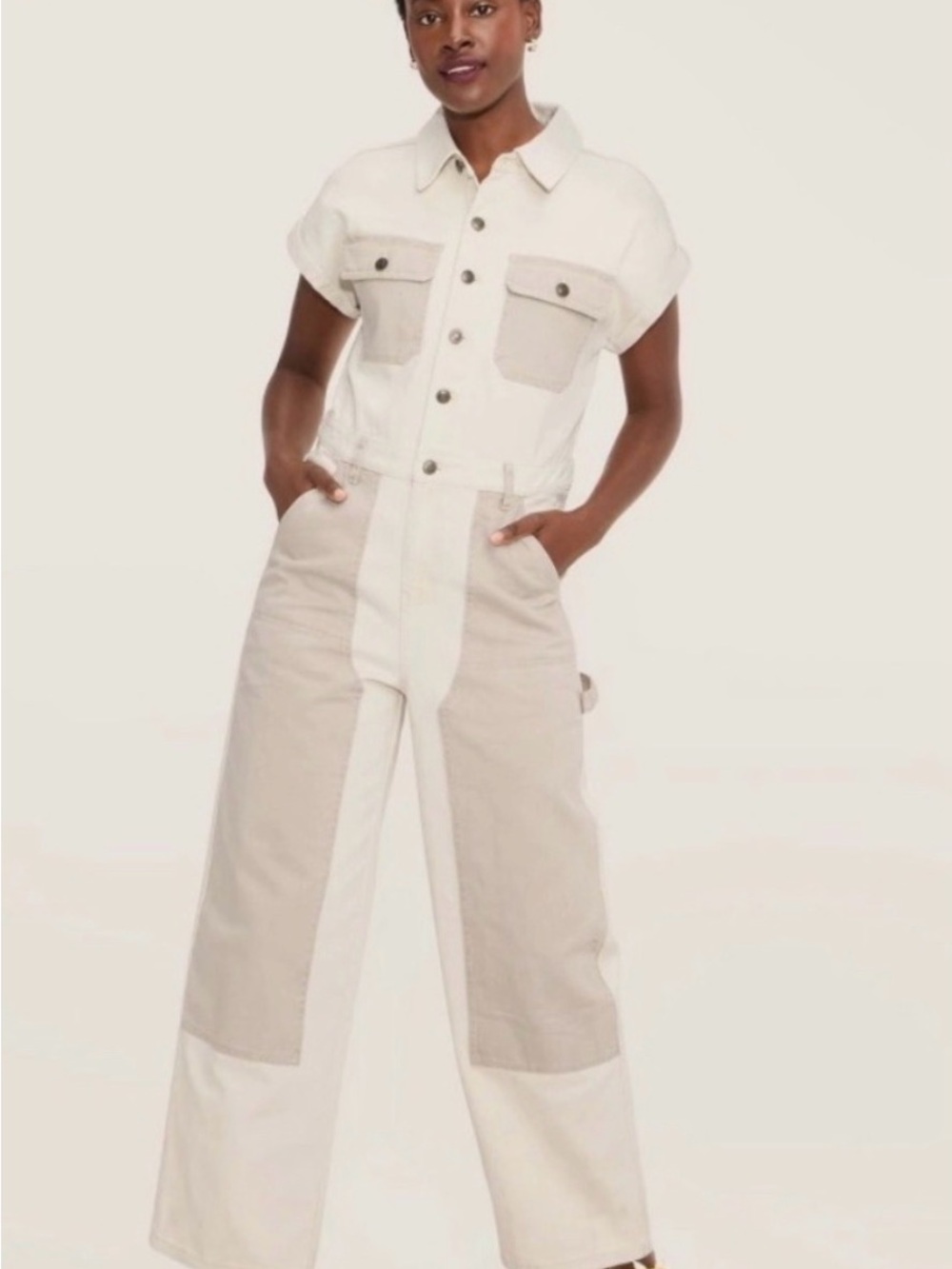 NWOT Woolrich X Target Colorblock Short-Sleeve Jumpsuit in Cream & Beige size 8